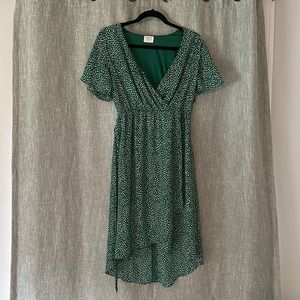 Dark green and white polka dot wrap dress